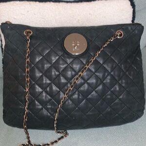 Donna Karan Black Quilted Crossbody Bag with Chain Strap